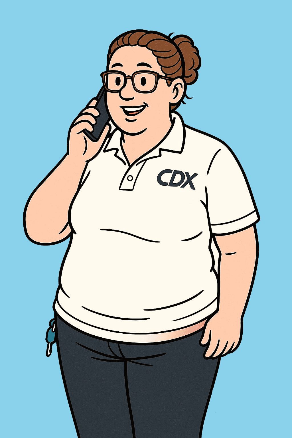 Meet Chantal — your go-to person at CDX for all support and contact questions, shown here in a friendly cartoon-style illustration.